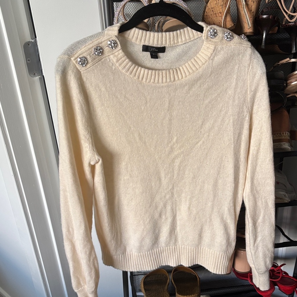 J. Crew Cream Sweater with Embellished Shoulders